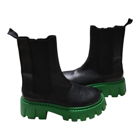 Steve Madden Charges Black Green Sole Leather Zip Up Chunky Boots‎ size 7 New - Picture 4 of 14